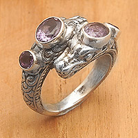 Amethyst cocktail ring, 'Dragon's Glory in Purple' - Balinese Dragon-Themed One-Carat Amethyst Cocktail Ring