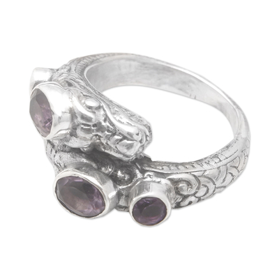 Amethyst cocktail ring, 'Dragon's Glory in Purple' - Balinese Dragon-Themed One-Carat Amethyst Cocktail Ring