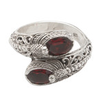 Garnet cocktail ring, 'The Crimson Change' - Dragonfly-Themed Traditional One-Carat Garnet Cocktail Ring