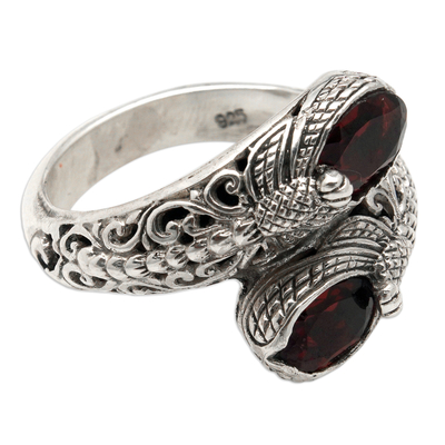 Garnet cocktail ring, 'The Crimson Change' - Dragonfly-Themed Traditional One-Carat Garnet Cocktail Ring