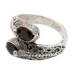 Garnet cocktail ring, 'The Crimson Change' - Dragonfly-Themed Traditional One-Carat Garnet Cocktail Ring