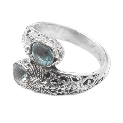 Blue topaz cocktail ring, 'The Blue Change' - Dragonfly-Themed Classic 1-Carat Blue Topaz Cocktail Ring
