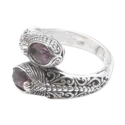 Amethyst cocktail ring, 'The Purple Change' - Dragonfly-Themed Traditional 1-Carat Amethyst Cocktail Ring