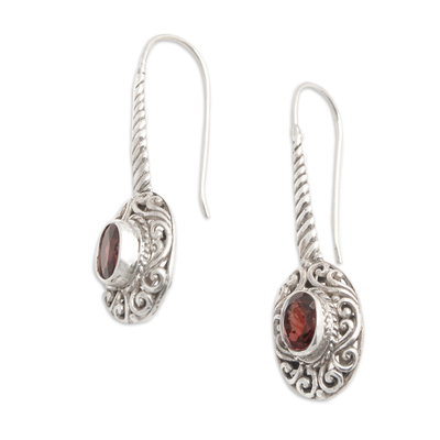 Garnet drop earrings, 'Lover's Charm' - Sterling Silver Drop Earrings with Faceted Garnet Gems