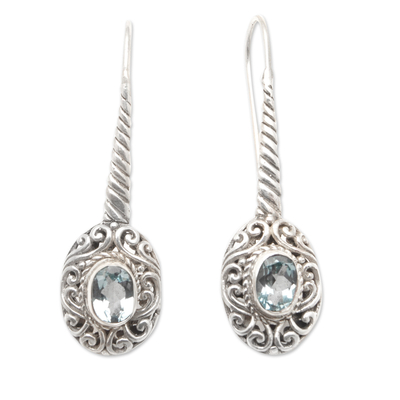 Blue topaz drop earrings, 'Faithful's Charm' - Sterling Silver Drop Earrings with Faceted Blue Topaz Gems