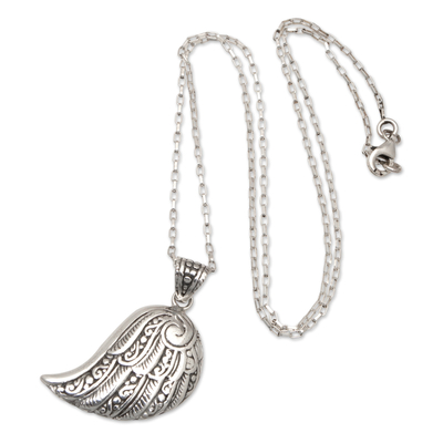 Sterling silver pendant necklace, 'Heavenly Guardian' - Traditional Polished Sterling Silver Pendant Necklace