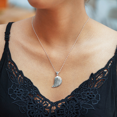 Sterling silver pendant necklace, 'Heavenly Guardian' - Traditional Polished Sterling Silver Pendant Necklace