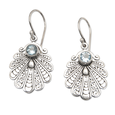Blue topaz dangle earrings, 'Loyal Peafowl' - Peafowl-Themed Dangle Earrings with Faceted Blue Topaz Gems