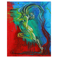 'Life is Beautiful' - Expressionist Oil and Acrylic Painting in Blue and Red
