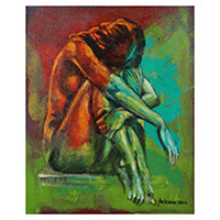 'Failure' - Expressionist Oil and Acrylic Female Form Painting from Bali