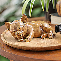 Wood figurine, 'Sleeping Chihuahua'