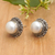 Cultured pearl button earrings, 'Pearly Balinese' - Balinese Floral Silver-White Cultured Pearl Button Earrings