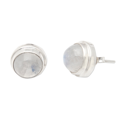 Rainbow moonstone stud earrings, 'Divine Feminineness' - Classic Sterling Silver Stud Earrings with Rainbow Moonstone