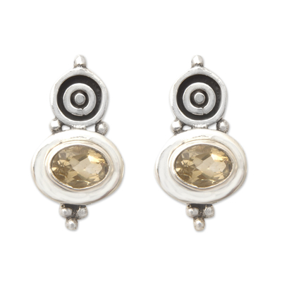 Citrine drop earrings, 'Happiness Trophy' - Polished Sterling Silver Drop Earrings with Citrine Jewels