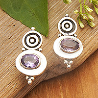 Amethyst drop earrings, 'Wisdom Trophy' - Polished Sterling Silver Drop Earrings with Amethyst Jewels