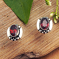 Garnet stud earrings, 'Red Miracle' - Natural Garnet Stud Earrings Made from Sterling Silver