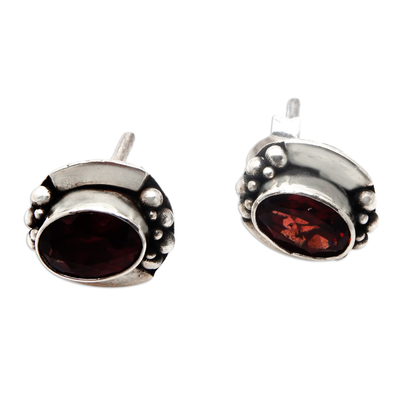 Garnet stud earrings, 'Red Miracle' - Natural Garnet Stud Earrings Made from Sterling Silver