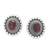 Garnet button earrings, 'Dreamy Red' - Sterling Silver Button Earrings with Oval Garnet Stone