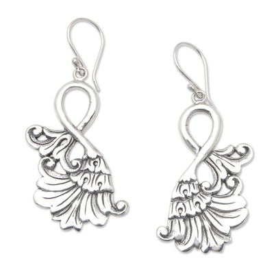 Sterling silver dangle earrings, 'Dance of Flowers' - Floral Polished Sterling Silver Dangle Earrings from Bali