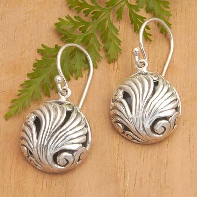 Sterling silver dangle earrings, 'Blooming Winds' - Floral Round Sterling Silver Dangle Earrings Crafted in Bali