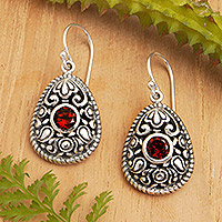 Garnet dangle earrings, 'Lady of Passion' - Traditional Balinese Dangle Earrings with Natural Garnet