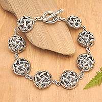 Sterling silver link bracelet, 'The Goddess's Eyes' - Traditional Polished Sterling Silver Link Bracelet from Bali