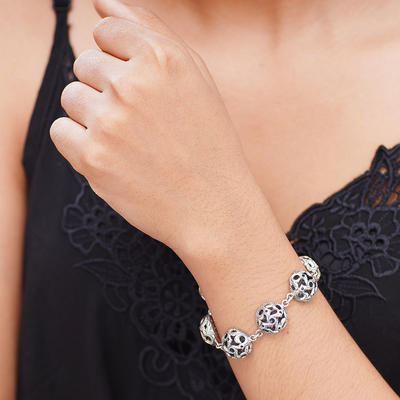 Sterling silver link bracelet, 'The Goddess's Eyes' - Traditional Polished Sterling Silver Link Bracelet from Bali