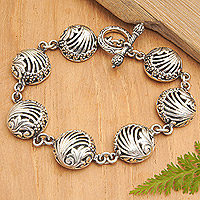 Sterling silver link bracelet, 'Sweet Miracle' - Floral and Leafy Sterling Silver Link Bracelet from Bali