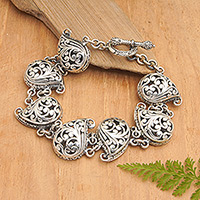 Sterling silver link bracelet, 'Bali's Sparkle' - Classic Leafy Sterling Silver Link Bracelet with Perfect Fit
