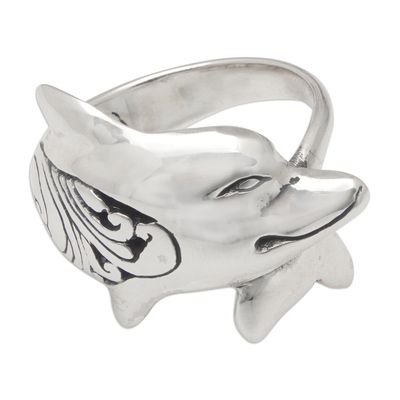 Sterling silver cocktail ring, 'Heavenly Dolphin' - Dolphin-Themed Traditional Sterling Silver Cocktail Ring