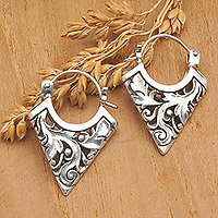 Sterling silver hoop earrings, 'Menjangan Peak'