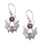Garnet dangle earrings, 'Passionate Night Warrior' - Bat-Themed Dangle Earrings with 1-Carat Garnet Jewels