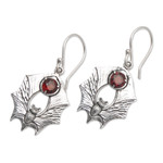 Garnet dangle earrings, 'Passionate Night Warrior' - Bat-Themed Dangle Earrings with 1-Carat Garnet Jewels