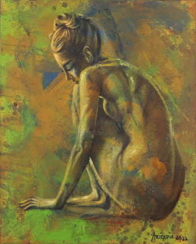 'Muses' - Unstretched Acrylic and Oil Female Form Painting from Bali