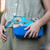Bolso cosmético de algodón bordado de algodón - Neceser de algodón bordado en azul con motivo batik