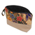 Embroidered cotton batik cosmetic bag, 'Brown Blooming' - Embroidered Cotton Cosmetic Bag in Brown with Batik Motif