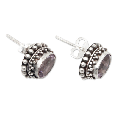 Amethyst stud earrings, 'Purple Maiden' - Sterling Silver Stud Earrings with Oval Amethyst Gems