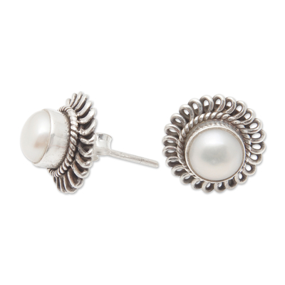 Aretes de perlas cultivadas - Aretes de plata de ley con perlas cultivadas blancas