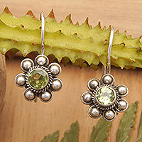 Peridot drop earrings, 'Fortune Planets' - Polished Sterling Silver Drop Earrings with Peridot Gems