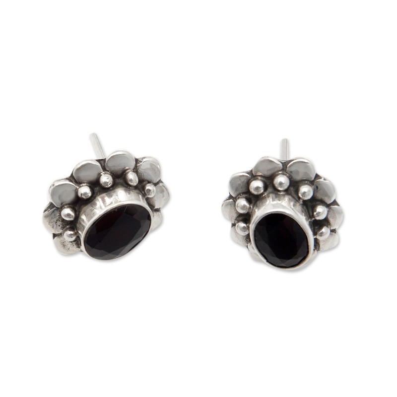 Floral Button Earrings with 1-Carat Natural Garnet Stones - Passionate ...