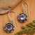 Amethyst dangle earrings, 'Batur in Purple' - Sterling Silver Dangle Earrings with Round Amethyst Stone