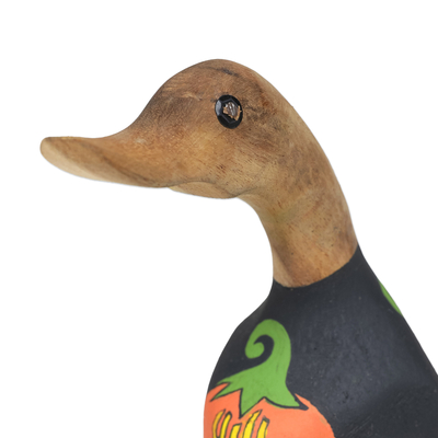 Bamboo root and teak figurine, 'Halloween Duck' - Hand-Painted Bamboo Root & Teakwood Halloween Duck Figurine