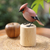 Wood statuette, 'Adorable Waxwing' - Hand-Carved Hand-Painted Wood Bird Statuette with Teak Base