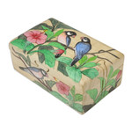 Wood decorative box, 'Hibiscus Couple' - Hand-Painted Nature-Themed Suar Wood Decorative Box