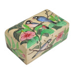 Wood decorative box, 'Hibiscus Couple' - Hand-Painted Nature-Themed Suar Wood Decorative Box