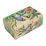 Wood decorative box, 'Hibiscus Couple' - Hand-Painted Nature-Themed Suar Wood Decorative Box