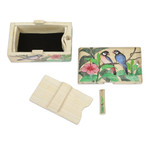Wood decorative box, 'Hibiscus Couple' - Hand-Painted Nature-Themed Suar Wood Decorative Box