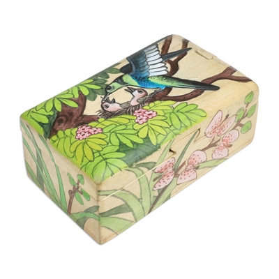 Dekorative Box aus Holz - Handbemalte dekorative Box aus Suar-Holz mit Vogelmotiv aus Bali