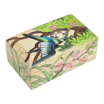 Dekorative Box aus Holz - Handbemalte dekorative Box aus Suar-Holz mit Vogelmotiv aus Bali