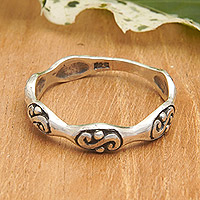 Sterling silver band ring, 'Chic and Classic' - Sterling Silver Band Ring with Traditional Balinese Motif